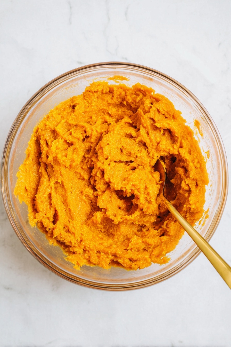 The dish shows two servings of a baked dessert on white plates placed on a white marbled surface, each serving with a base layer of warm orange sweet potato mash topped with a thick crumbly layer of brown oat and pecan streusel, adding a rough texture and bits of nuts. One plate is closer in view with a silver spoon scooping a portion, while a bowl of whole pecans and some loose pecans sit blurred in the background, and a beige cloth is visible to the right. The lighting is soft and natural, making the colors of the topping and mash look warm and inviting. Photo taken with an iphone --ar 2:3 --v 7