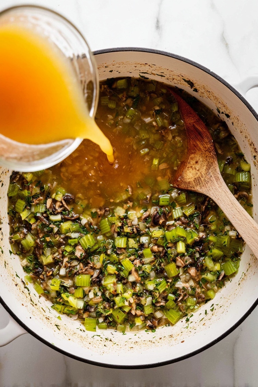 A white plate holds a serving of sliced cooked chicken with a golden brown skin, positioned at the top left. Below the chicken, there is a dollop of dark red cranberry sauce with a glossy texture. To the right of the cranberry sauce, there is a large portion of stuffing made of chunky bread pieces mixed with bits of celery and herbs, showing a golden toasted color with dark green specks. Two green fresh herb sprigs, one rosemary and one sage, rest on the right side of the plate next to the stuffing. The plate is placed on a light beige cloth napkin, all set on a white marbled surface with wooden salt and pepper shakers and a metal fork nearby. Photo taken with an iphone --ar 2:3 --v 7